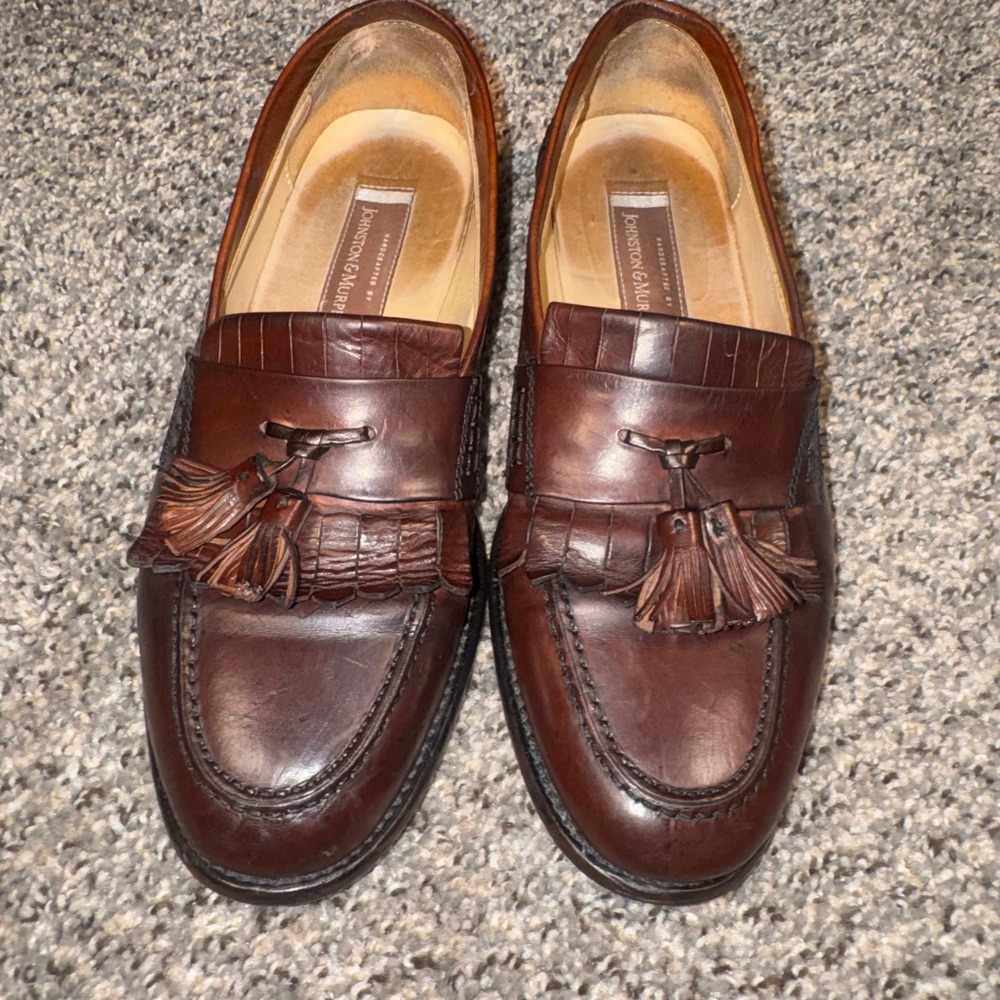Johnston & Murphy SZ 10 Mens Brown Leather Kiltie Tassel Loafers Made in Italy